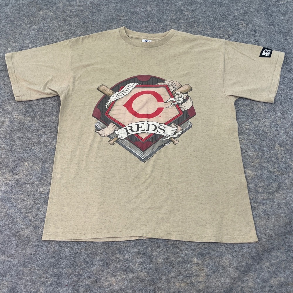 VTG Starter Cincinnati Reds Paisley T-Shirt MLB Tan/Beige Adult Large 1993
